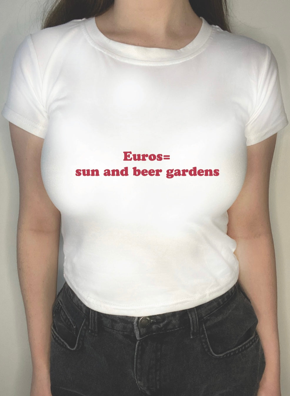 Euros= sun and beer gardens graphic crop top