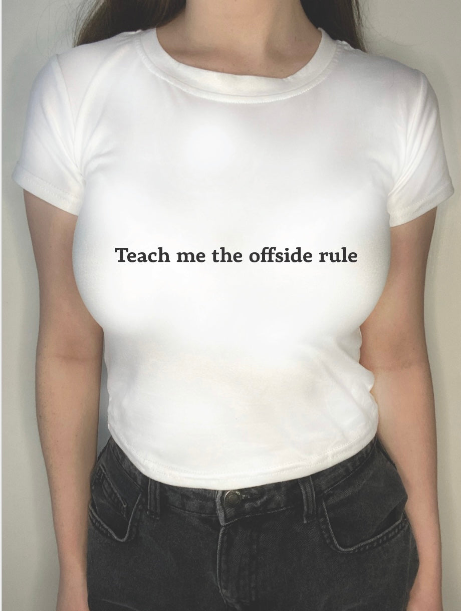 Teach me the offside rule graphic crop top